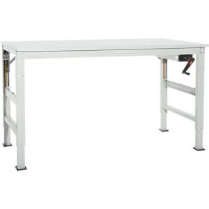 Arbeitstisch Ergo K, m. Kurbel, 1500 x 800 mm, Tischplatte PVC Dekor, lichtgrau Arbeitstisch Ergo K, m. Kurbel, 1500 x 800 mm, Tischplatte PVC Dekor, lichtgrau
