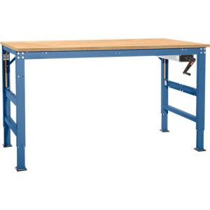 Arbeitstisch Ergo K, m. Kurbel, 1750 x 800 mm, Tischplatte Multiplex, brillantblau Arbeitstisch Ergo K, m. Kurbel, 1750 x 800 mm, Tischplatte Multiplex, brillantblau