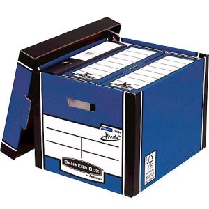 Archivbox BANKERS BOX® Premium Tall Box, für A4-Formate, stapelbar bis 6 Stück, 100 % Recycling-Karton, B 330 x T 381 x H 298 mm, blau, 5 Stück