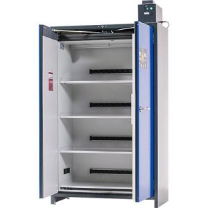 Asecos Akku-Ladeschrank ION-PRO-90 PC, 4 Fachböden gelocht + Steckdosen, 1 Auffangwanne, B 1193 x T 615 x H 2224 mm Asecos Akku-Ladeschrank ION-PRO-90 PC, 4 Fachböden gelocht + Steckdosen, 1 Auffangwanne, B 1193 x T 615 x H 2224 mm
