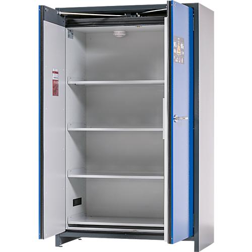 Asecos Akku-Lagerschrank ION-CORE-90 CS 1200, 4 Fachböden gelocht + 1 Bodenauffangwanne, B 1193 x T 615 x H 1953 mm