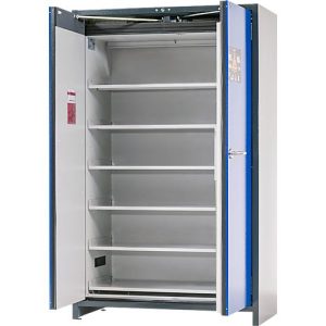 Asecos Akku-Lagerschrank ION-CORE-90 CS 1200, 6 Fachböden gelocht + 1 Bodenauffangwanne, B 1193 x T 615 x H 1953 mm Asecos Akku-Lagerschrank ION-CORE-90 CS 1200, 6 Fachböden gelocht + 1 Bodenauffangwanne, B 1193 x T 615 x H 1953 mm