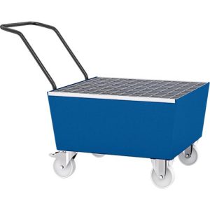 Auffangwanne ASECOS, Stahl, fahrbar, mit Gitterrost, 200 l Auffangvolumen, B 815 x T 1020 x H 1135 mm, lackiert Auffangwanne ASECOS, Stahl, fahrbar, mit Gitterrost, 200 l Auffangvolumen, B 815 x T 1020 x H 1135 mm, lackiert