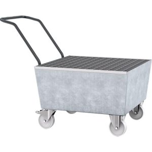 Auffangwanne ASECOS, Stahl, fahrbar, mit Gitterrost, 200 l Auffangvolumen, B 815 x T 1020 x H 1135 mm, verzinkt Auffangwanne ASECOS, Stahl, fahrbar, mit Gitterrost, 200 l Auffangvolumen, B 815 x T 1020 x H 1135 mm, verzinkt