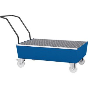 Auffangwanne ASECOS, Stahl, fahrbar, mit Gitterrost, 200 l Auffangvolumen, B 850 x T 1450 x H 1150 mm, lackiert Auffangwanne ASECOS, Stahl, fahrbar, mit Gitterrost, 200 l Auffangvolumen, B 850 x T 1450 x H 1150 mm, lackiert