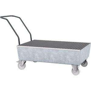 Auffangwanne ASECOS, Stahl, fahrbar, mit Gitterrost, 200 l Auffangvolumen, B 850 x T 1450 x H 1150 mm, verzinkt Auffangwanne ASECOS, Stahl, fahrbar, mit Gitterrost, 200 l Auffangvolumen, B 850 x T 1450 x H 1150 mm, verzinkt