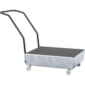 Auffangwanne ASECOS, Stahl, fahrbar, mit Gitterrost, 60 l Auffangvolumen, B 635 x T 810 x H 980 mm, verzinkt Auffangwanne ASECOS, Stahl, fahrbar, mit Gitterrost, 60 l Auffangvolumen, B 635 x T 810 x H 980 mm, verzinkt