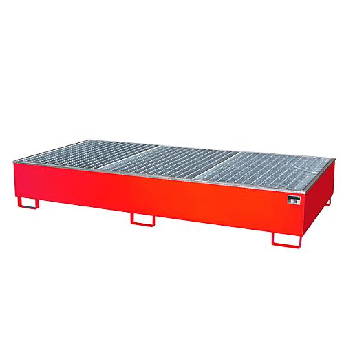 Auffangwanne BAUER AW 1000-2/PE mit Gitterrost, 2x 1000 l IBC, B 2665 x T 1315 x H 440 mm, rot