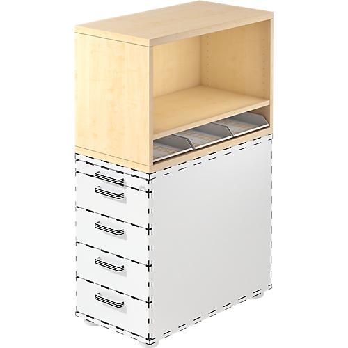 Aufsatzregal Breno, für Standcontainer Breno, inkl. 3 Kunststoffeinsätze, B 428 x T 800 x H 530 mm, Spanplatte, Ahorn