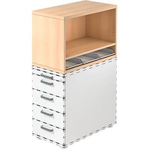 Aufsatzregal Breno, für Standcontainer Breno, inkl. 3 Kunststoffeinsätze, B 428 x T 800 x H 530 mm, Spanplatte, Eiche Aufsatzregal Breno, für Standcontainer Breno, inkl. 3 Kunststoffeinsätze, B 428 x T 800 x H 530 mm, Spanplatte, Eiche
