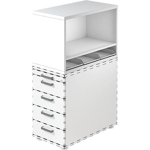 Aufsatzregal Breno, für Standcontainer Breno, inkl. 3 Kunststoffeinsätze, B 428 x T 800 x H 530 mm, Spanplatte, Weiß