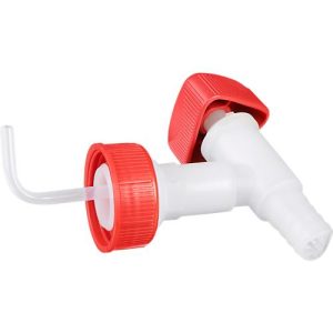 Auslaufhahn für Industriekanister 5 + 10 l, DIN 45, für Chemikalien, Säuren & Laugen, Drehgriff, PE, weiß-rot Auslaufhahn für Industriekanister 5 + 10 l, DIN 45, für Chemikalien, Säuren & Laugen, Drehgriff, PE, weiß-rot