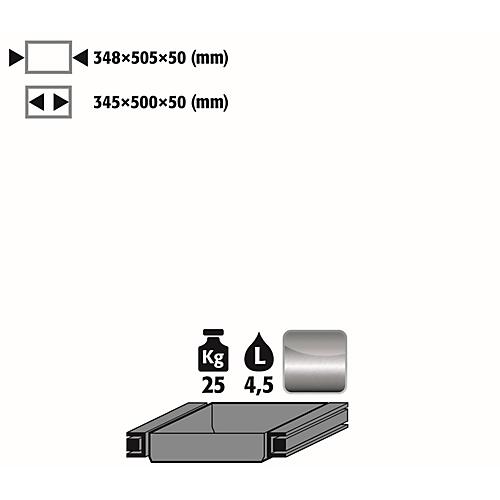 Auszugswanne Standard für asecos Sicherheitsschränke der Q30, Q90, S90 und K90 Serie, Edelstahl 1.4301, B 348 x T 505 x H 50 mm, 4,5 l, bis 25 kg