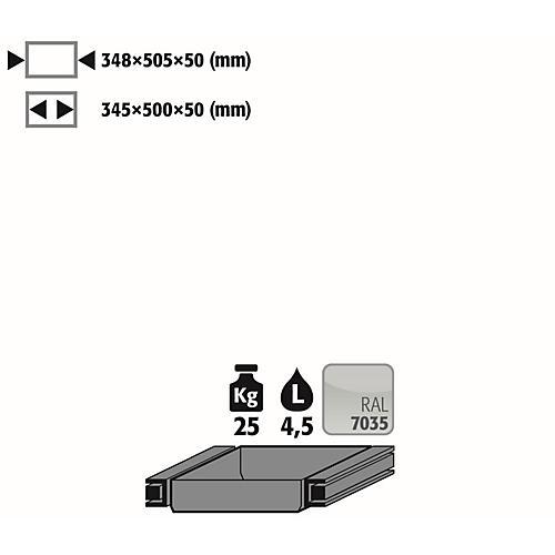 Auszugswanne Standard für asecos Sicherheitsschränke der Q30, Q90 und S90 Serie, Stahlblech, lichtgrau, B 348 x T 505 x H 50 mm, 4,5 l, bis 25 kg