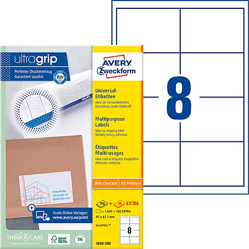 AVERY Zweckform 3660-200 Universal-Etiketten, ultragrip, 97 x 67,7 mm, DP INTERNETMARKE geeignet