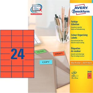 Avery Zweckform Etiketten 3448, 70 x 37 mm, 2400 Stück, rot Avery Zweckform Etiketten 3448, 70 x 37 mm, 2400 Stück, rot