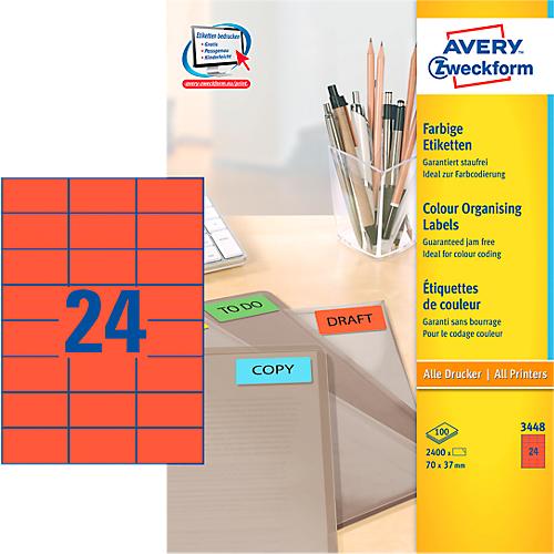 Avery Zweckform Etiketten 3448, 70 x 37 mm, 2400 Stück, rot