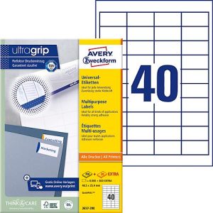 Avery® Zweckform Etiketten 3657-200, A4, universell, permanenthaftend, ultragrip, druckergeeignet, FSC®-Papier, rechteckig, weiß, 8800 Stück auf 220 Bogen Avery® Zweckform Etiketten 3657-200, A4, universell, permanenthaftend, ultragrip, druckergeeignet, FSC®-Papier, rechteckig, weiß, 8800 Stück auf 220 Bogen