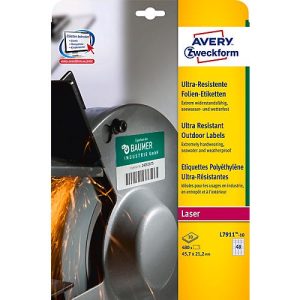 Avery Zweckform Etiketten L7911-10, ultraresistent, geeignet für Laserdrucker, 45,7 x 21,2 mm, 480 Stück, PE-Folie, weiß Avery Zweckform Etiketten L7911-10, ultraresistent, geeignet für Laserdrucker, 45,7 x 21,2 mm, 480 Stück, PE-Folie, weiß
