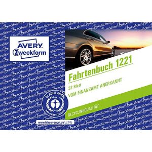 Avery® Zweckform Fahrtenbuch 1221, für PKW, A6 quer, Ausfüllhilfe/Gesamtübersicht/Jahresabrechnung, Blauer Engel, weiß, 32 Blatt für 310 Fahrten Avery® Zweckform Fahrtenbuch 1221, für PKW, A6 quer, Ausfüllhilfe/Gesamtübersicht/Jahresabrechnung, Blauer Engel, weiß, 32 Blatt für 310 Fahrten