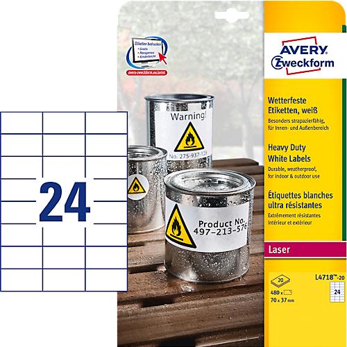 Avery Zweckform Folien-Etiketten, wetterfest, für Innen- und Außenbereich, 70 x 37 mm