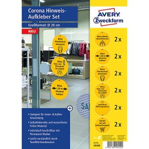 AVERY® Zweckform Klebeetiketten 49400 Corona, Designs speziell für Handel, beschreibbar, rund, gelb, 12 Stück AVERY® Zweckform Klebeetiketten 49400 Corona, Designs speziell für Handel, beschreibbar, rund, gelb, 12 Stück