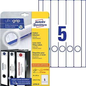 AVERY® Zweckform Ordner-Etiketten, ultragrip, 125 + 25 Stück AVERY® Zweckform Ordner-Etiketten, ultragrip, 125 + 25 Stück