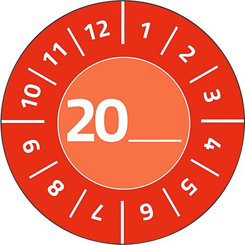 Avery Zweckform Prüfplakette 7901 mit Jahreszahl 20__zum Selbereintragen, extrem robust, Ø 30 mm, 80 Stück/10 Bogen, Vinylfolie, rot