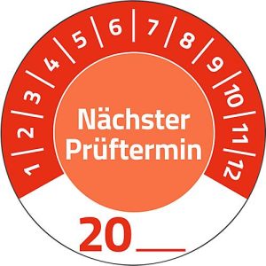Avery Zweckform Prüfplakette 7904 „Nächster Prüftermin“ 20__zum Selbereintragen, extrem robust, Ø 30 mm, 80 Stück/10 Bogen, Vinylfolie, rot Avery Zweckform Prüfplakette 7904 „Nächster Prüftermin“ 20__zum Selbereintragen, extrem robust, Ø 30 mm, 80 Stück/10 Bogen, Vinylfolie, rot