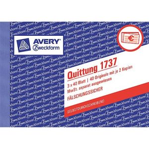 Avery Zweckform Quittung, MwSt. Nr. 1737 Avery Zweckform Quittung, MwSt. Nr. 1737