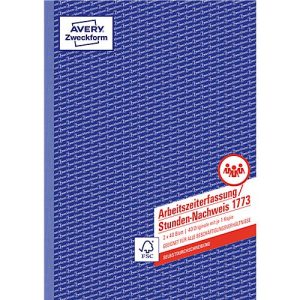 Avery Zweckform Stundennachweise Nr. 1773 für Arbeitszeiterfassung, selbstdurchschreibend, DIN A4, weiß/gelb Avery Zweckform Stundennachweise Nr. 1773 für Arbeitszeiterfassung, selbstdurchschreibend, DIN A4, weiß/gelb