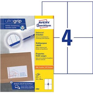 AVERY Zweckform Universal Etiketten 3483, ultragrip, A4, matt, 400 Etiketten AVERY Zweckform Universal Etiketten 3483, ultragrip, A4, matt, 400 Etiketten