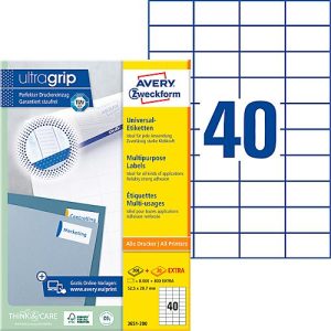 AVERY Zweckform Universal-Etiketten 3651-200, ultragrip, 52,5 x 29,7 mm, 3651-200, 8000 + 800 Stück AVERY Zweckform Universal-Etiketten 3651-200, ultragrip, 52,5 x 29,7 mm, 3651-200, 8000 + 800 Stück