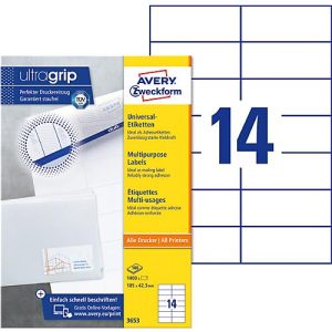 AVERY Zweckform Universal-Etiketten 3653, ultragrip, 105 x 42,3 mm, 1400 Stück AVERY Zweckform Universal-Etiketten 3653, ultragrip, 105 x 42,3 mm, 1400 Stück