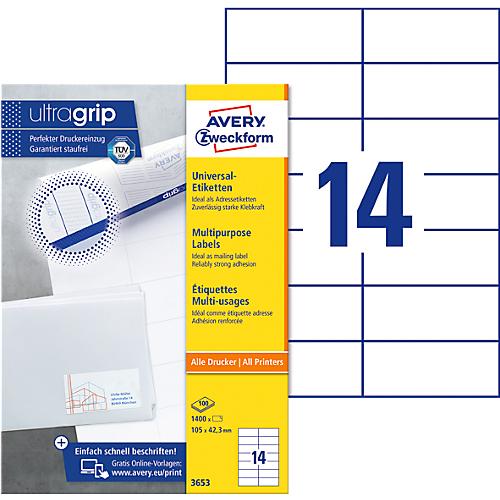 AVERY Zweckform Universal-Etiketten 3653, ultragrip, 105 x 42,3 mm, 1400 Stück