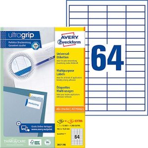AVERY Zweckform Universal-Etiketten 3667-200, ultragrip, 48,5 x 16,9 mm, 3667-200, 12800 + 1280 Stück AVERY Zweckform Universal-Etiketten 3667-200, ultragrip, 48,5 x 16,9 mm, 3667-200, 12800 + 1280 Stück