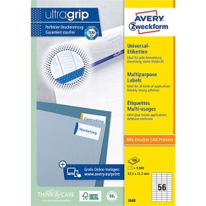 AVERY Zweckform Universal-Etiketten 3668, ultragrip, 52,5 x 21,2 mm, 5600 Stück AVERY Zweckform Universal-Etiketten 3668, ultragrip, 52,5 x 21,2 mm, 5600 Stück