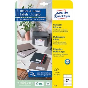 AVERY Zweckform Universal-Etiketten 6122, ultragrip, 70 x 36 mm, 240 Stück AVERY Zweckform Universal-Etiketten 6122, ultragrip, 70 x 36 mm, 240 Stück