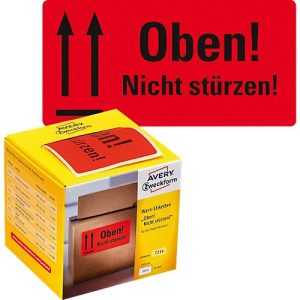 AVERY® Zweckform Warnetiketten Oben, B 100 x H 50 mm, rot, 1 Rolle mit 200 Stück AVERY® Zweckform Warnetiketten Oben, B 100 x H 50 mm, rot, 1 Rolle mit 200 Stück