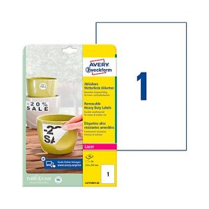 Avery Zweckform Wetterfeste Folien-Etiketten L4775REV-20, 210 x 297 mm, wiederablösbar, weiß Avery Zweckform Wetterfeste Folien-Etiketten L4775REV-20, 210 x 297 mm, wiederablösbar, weiß