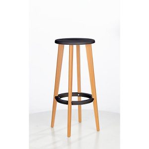 Barhocker WOODY, ABS-Kunststoff, mit Fußring, Massivholzbeine, Sitzhöhe 760 mm, 2 Stk, schwarz Barhocker WOODY, ABS-Kunststoff, mit Fußring, Massivholzbeine, Sitzhöhe 760 mm, 2 Stk, schwarz