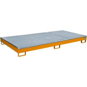 Bauer Regalwanne RW-GR 2700-1 PE, mit PE-Einsatz und Gitterrost, L 2665 x B 1315 x H 210 mm, lackiert, gelborange RAL 2000 Bauer Regalwanne RW-GR 2700-1 PE, mit PE-Einsatz und Gitterrost, L 2665 x B 1315 x H 210 mm, lackiert, gelborange RAL 2000