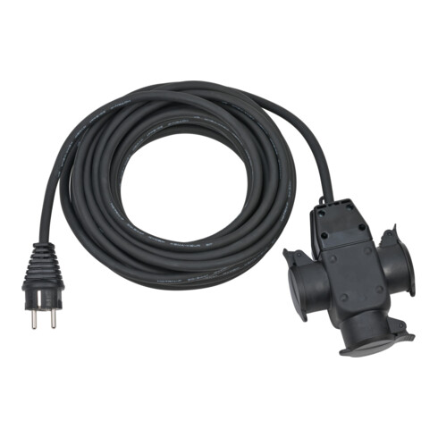 Baustellen-Verlängerungskabel 10m H07RN-F3G1,5 schwarz mit 3-fach Gummikupplung IP44