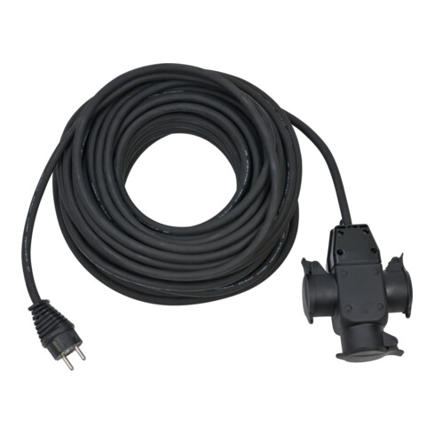 Baustellen-Verlängerungskabel 25m H07RN-F3G1,5 schwarz mit 3-fach Gummikupplung IP44