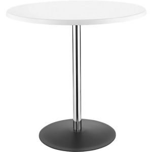 Besprechungstisch Lena, bis 4 Personen, Kreis, Tellerfuß, B 800 x T 800 x H 760 mm, weiß/chromsilber/schwarz Besprechungstisch Lena, bis 4 Personen, Kreis, Tellerfuß, B 800 x T 800 x H 760 mm, weiß/chromsilber/schwarz