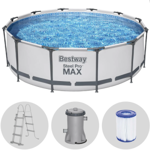 Bestway Steel Pro Max 56418DE – Ø366×100 cm – Runder Pool + Filterpumpe und Leiter Bestway Steel Pro Max 56418DE – Ø366×100 cm – Runder Pool + Filterpumpe und Leiter