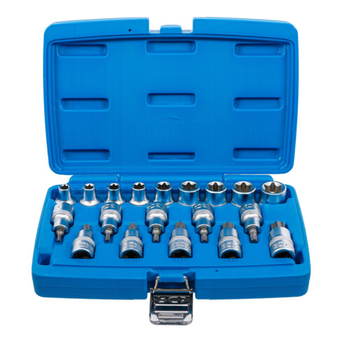 BGS Bit-Einsatz-/Steckschlüssel-Einsatz-Satz Antrieb Innenvierkant 12,5 mm E-Profil / T-Profil (für Torx) 19-tlg.