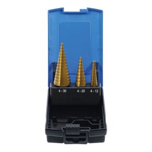 BGS Stufenbohrer-Satz titannitriert Ø 4 – 30 mm 3-tlg. BGS Stufenbohrer-Satz titannitriert Ø 4 – 30 mm 3-tlg.