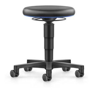 bimos Allround Hocker mit Rollen, Kunstleder schwarz, Sitzh.450-650 mm, Farbring blau bimos Allround Hocker mit Rollen, Kunstleder schwarz, Sitzh.450-650 mm, Farbring blau