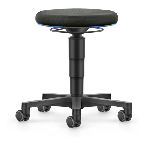 bimos Allround Hocker mit Rollen, Stoff schwarz, Sitzhöhe 450-650 mm, Farbring blau